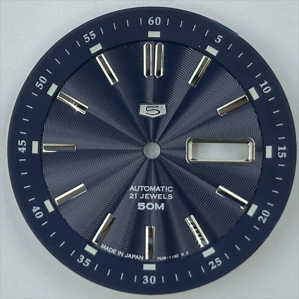 Blue 35.5mm vintage green luminous watch dial by Nail, compatible with NH35 NH36 movements.