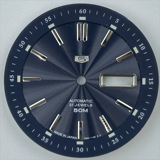 Blue 35.5mm vintage green luminous watch dial by Nail, compatible with NH35 NH36 movements.