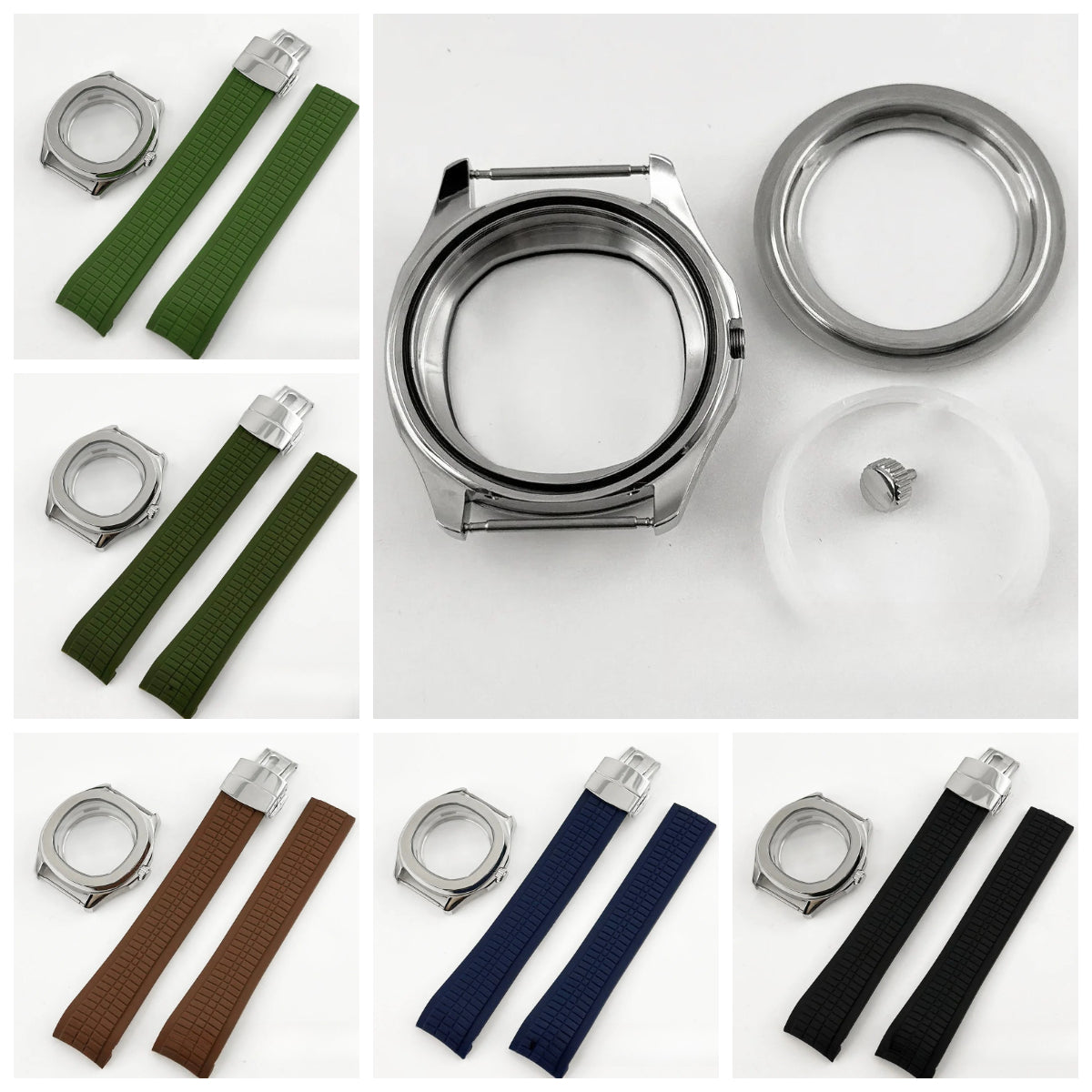 Brown Rubber Strap 40mm Sapphire Glass Watch Case for NH34 NH35 NH36 NH38 4R35