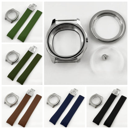 Brown Rubber Strap 40mm Sapphire Glass Watch Case for NH34 NH35 NH36 NH38 4R35