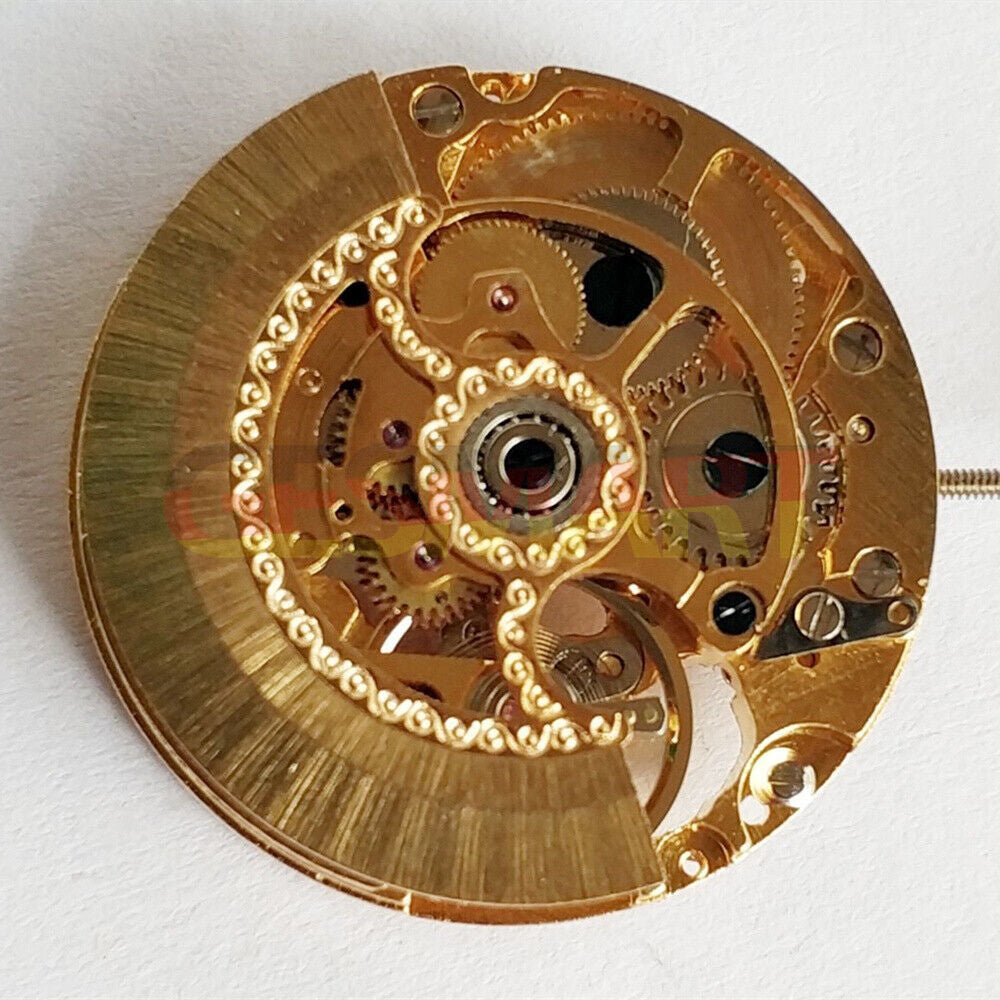 China Made hollow golden automatic mechanical watch movement, perfect for repair practice and precise assembly.