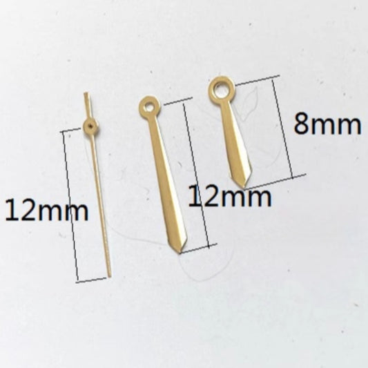 Goldene, gewölbte Oberfläche, 12 x 12 x 8 mm, Uhrzeiger für Miyota 2035 Quarzwerk