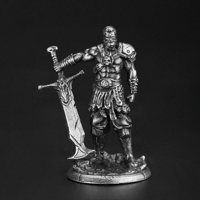 White Brass Figurine Barbarian Hero Miniature - Muscled Two-Handed Greatsword Figure