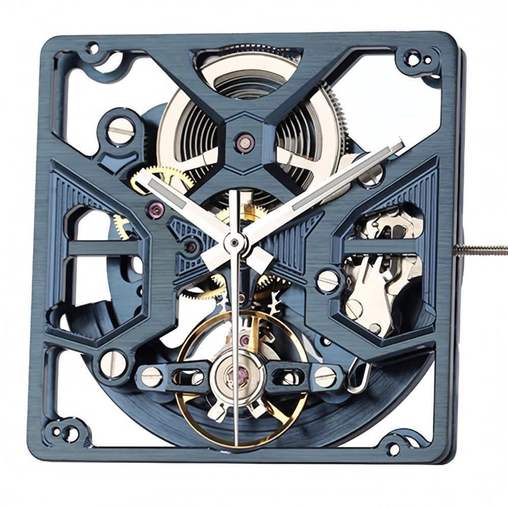Chinese Hangzhou Black 1B10R watch with carved hollow dial and automatic mechanical movement, 3 hands design.