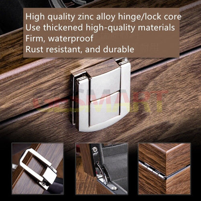 Walnut wood watch box organizer with 4 slots for watches and jewelry storage.