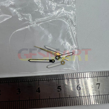 Luminous black trim watch hands by P1-H4-C99 for Miyota 2035 quartz movement, enhancing visibility and precision.