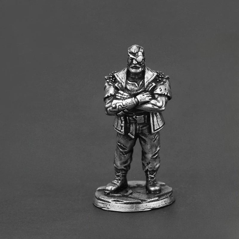 White Brass Figurine Still Cyberpunk Miniature - Eyepatch Bearded Boss Crossed Arms Figure