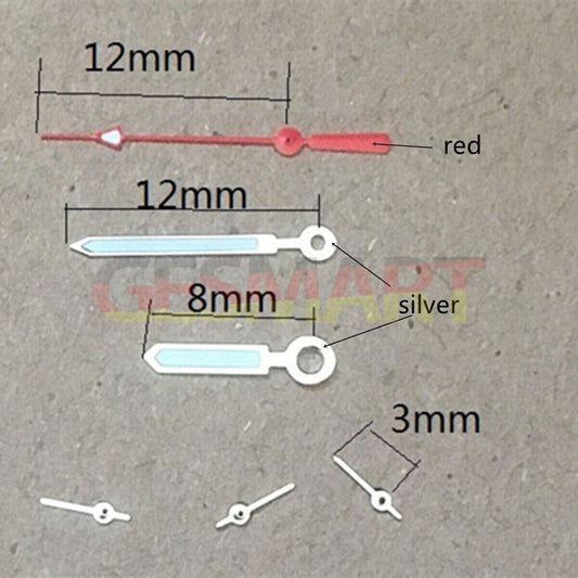 Aiguilles de montre rouges de 12 mm avec garniture argentée pour Miyota OS10 OS20 OS60 OS80 