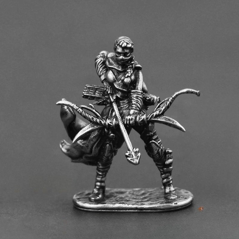 White Brass Figurine Female Ranger Miniature - Masked Archer Nocking Arrow RPG Figure