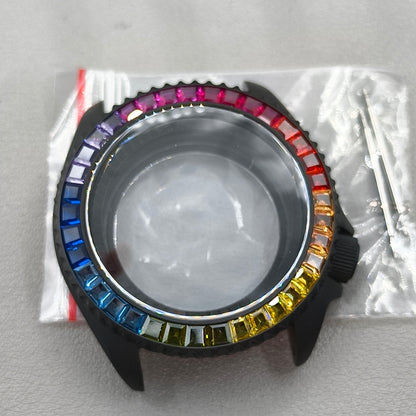 41.5mm Diamond Case Sapphire Convex Glass Watch Case Clear Bottom for NH35/NH36