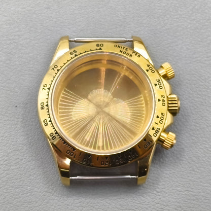 Gold Bezel 40mm Silver Watch Steel Case for Daytona VK63 VK64 Fits 20mm Strap