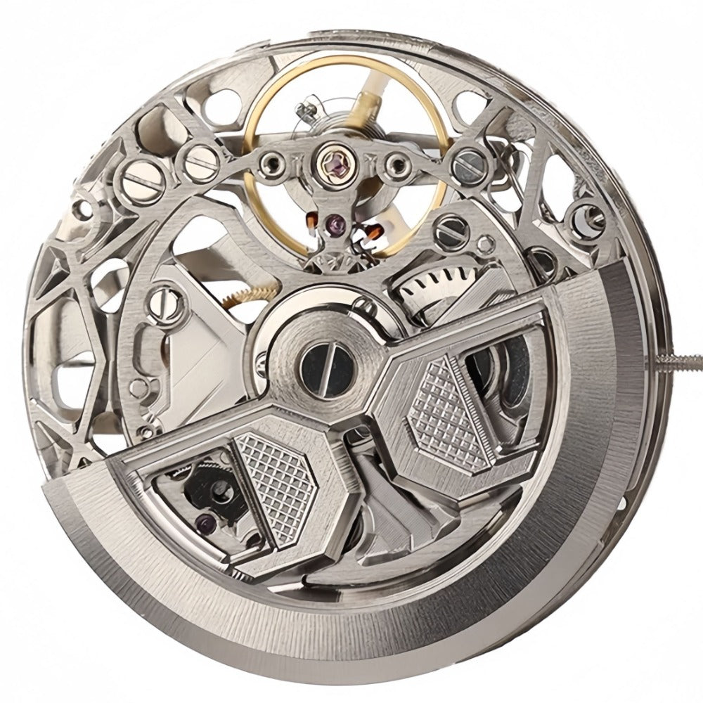 Chinese Hangzhou Black 1A05A watch accessory with carved hollow design and automatic mechanical movement.