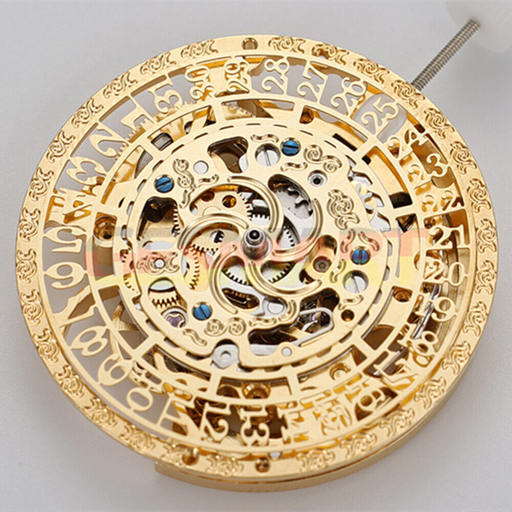 Golden Hollow Calendar watch with automatic mechanical movement by HZ27AOB, China-made craftsmanship.