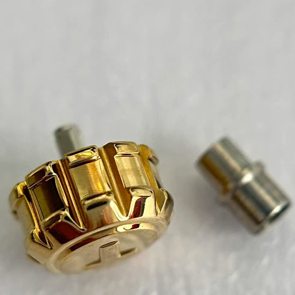 Stainless steel golden watch crown for Tissot T055 T067, durable watchmaker replacement part.