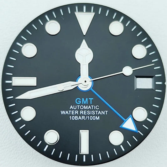 Black 28.5mm Blue Pointed GMT Hand Lume Watch Dial with Hands Fit for NH34