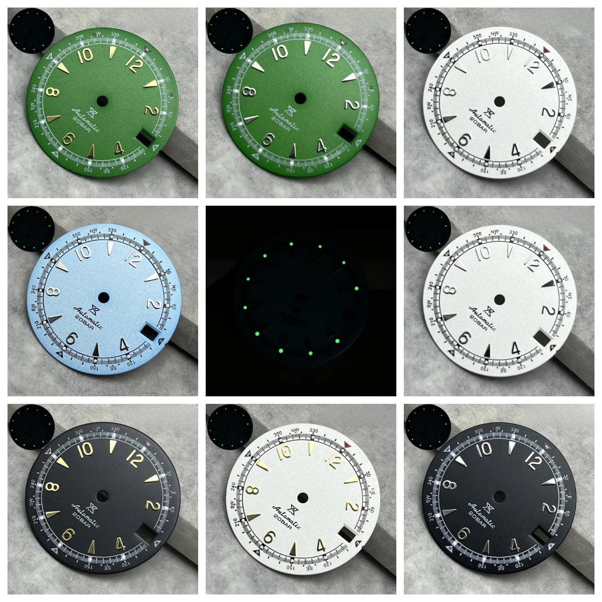 28.5mm Multicolor Watch Dial Date Window Green Luminous Dial Fit NH35/NH36/4R/7S