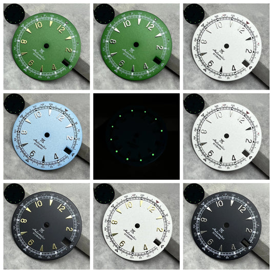 28.5mm Multicolor Watch Dial Date Window Green Luminous Dial Fit NH35/NH36/4R/7S