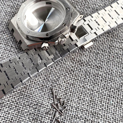 316L Steel 42mm square watch case with flat sapphire crystal, waterproof design for VK63 VK64 quartz movements.