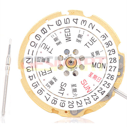 Golden Miyota Citizen 8200 automatic watch movement with day-date feature for precise timekeeping.