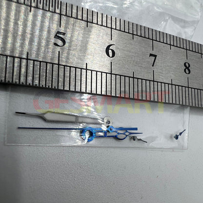 Blue-trimmed green lume watch hands by Miyota for OS10 movement, boosting visibility and style.