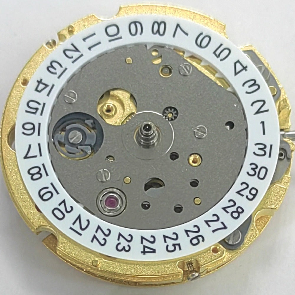 Miyota 8200 golden mechanical watch movement with single calendar, Japan-made precision craftsmanship.
