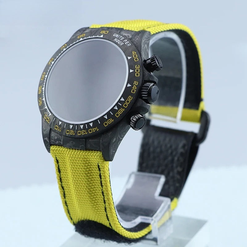 38mm Carbon Fiber Case Red/ Yellow Strap fit 4130/VK63 Sapphire Glass 29mm Dial