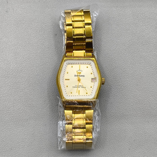 33mm Diamond Shanghai Made Manual Mechanical Golden Watch 17 Jews Single Calendar