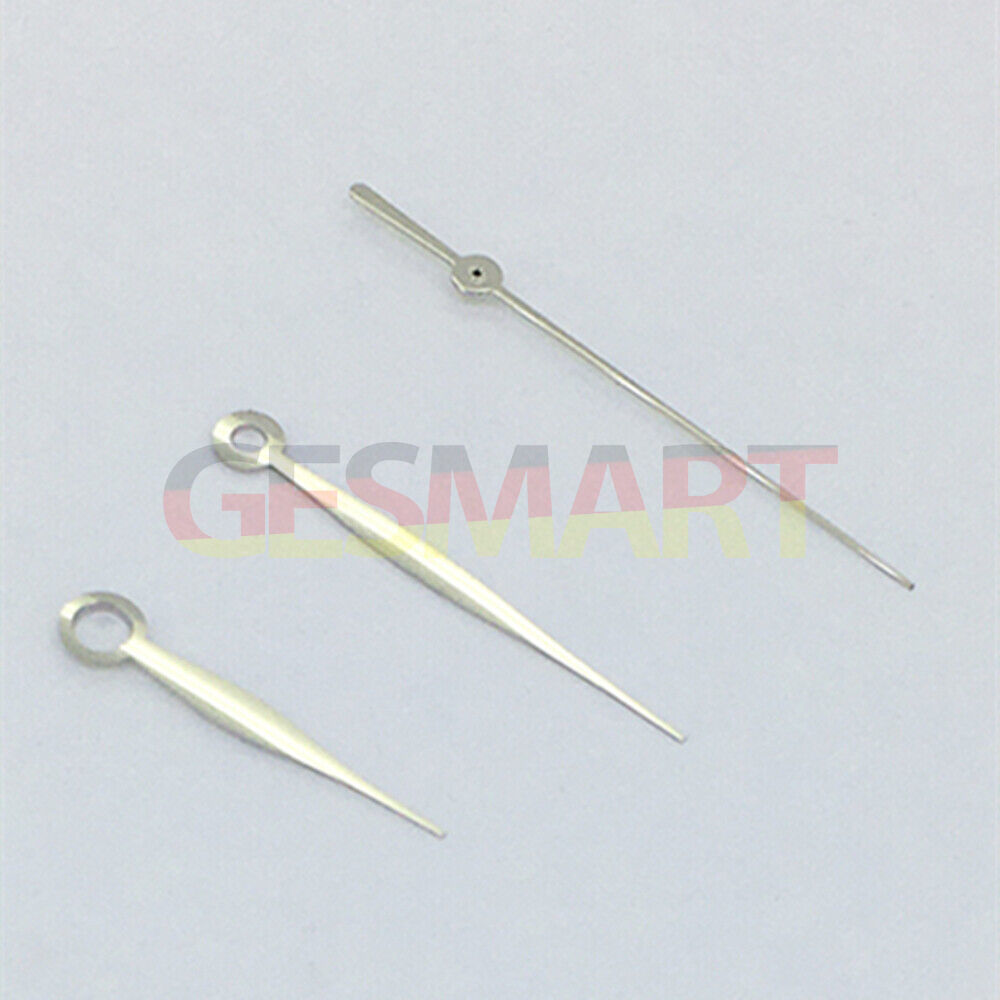 Silver polished 3-hand long watch hands by NO Lume, compatible with Asian 8215/2813/8205 movements.