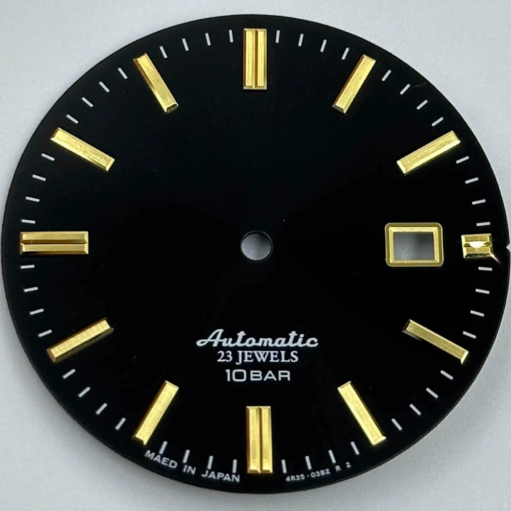 Golden Nail No Lume 34mm watch dial with modified black design for NH35 NH36 movement.