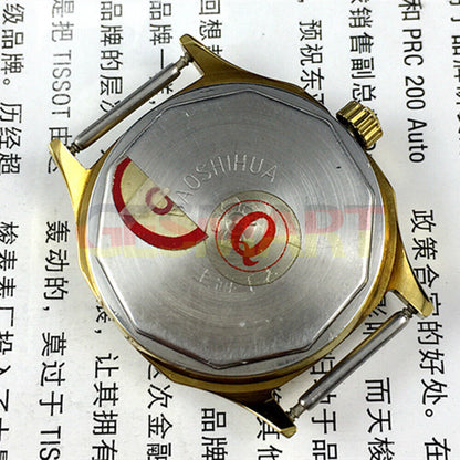 33mm Shanghai watch with golden markers and gradient dark green dial, classic manual mechanical design by Shanghai.