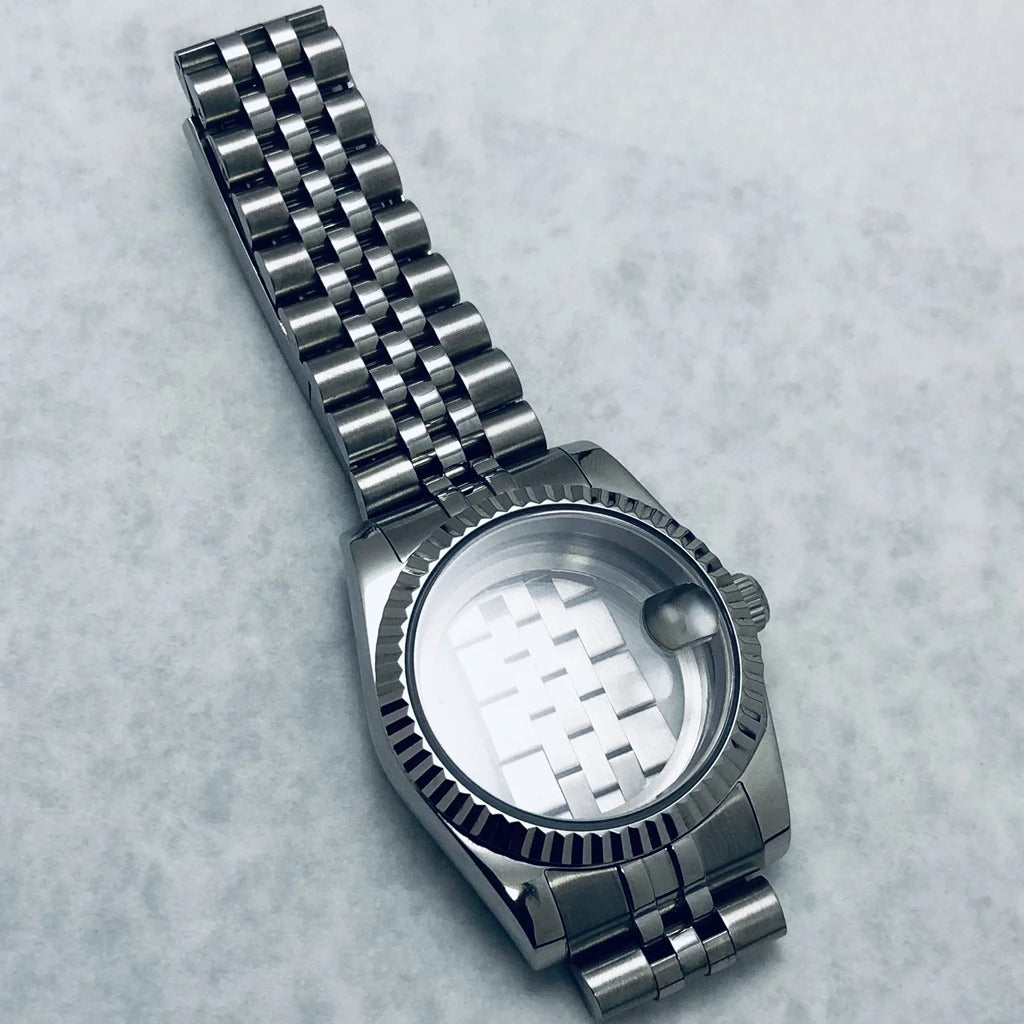36mm/40mm Fluted Bezel Case Sapphire Glass For Mod  Steel Case Fit Nh35 Nh36