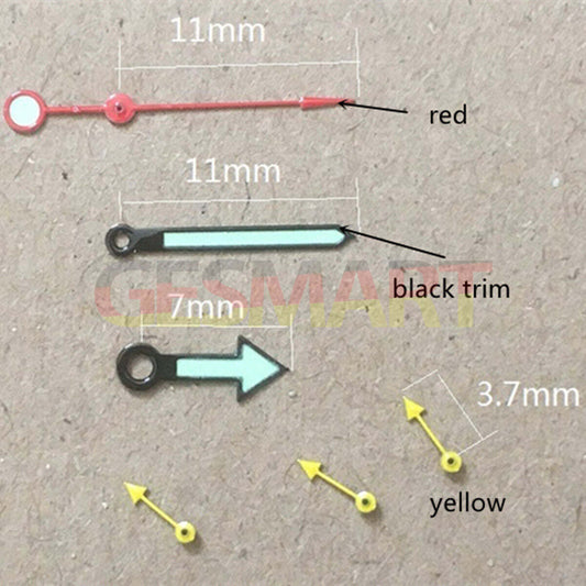 Petites aiguilles de seconde jaunes de 11 mm pour montres Miyota OS10 OS20 OS60 OS80