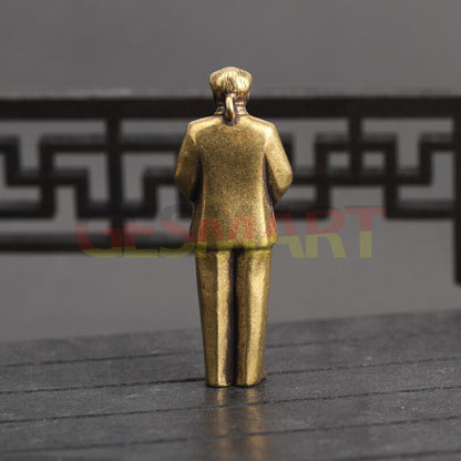Vintage hand-carved solid copper Chairman Mao figurine, classic bronze trinket collectible.