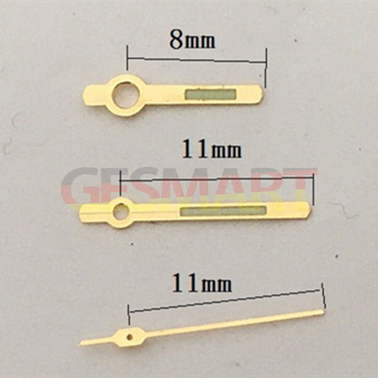 Aiguilles de montre lumineuses vertes avec garniture dorée de 11 mm pour mouvement Orient 46941 46943