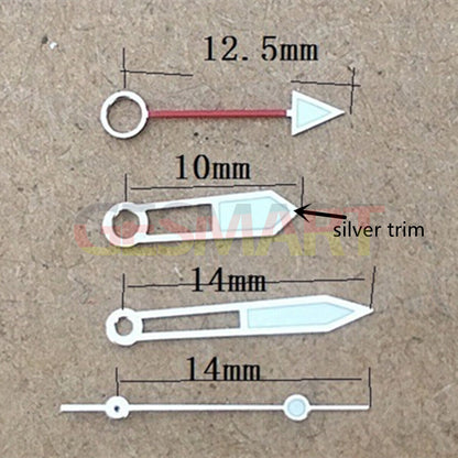 Aiguilles de montre creuses à 4 aiguilles lumineuses vertes avec garniture argentée pour mouvement Miyota 8205