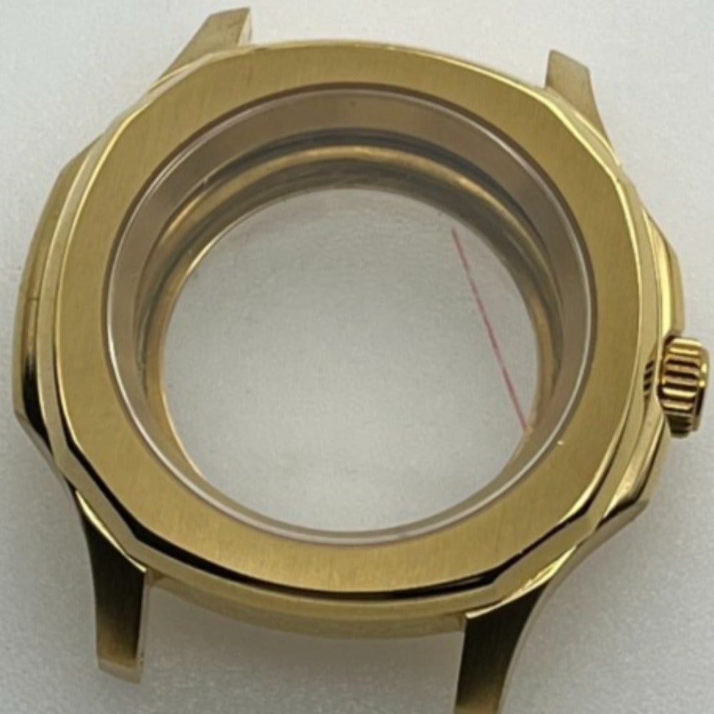 42mm golden polished watch case with sapphire glass for NH35 NH36 SKX SRPD series