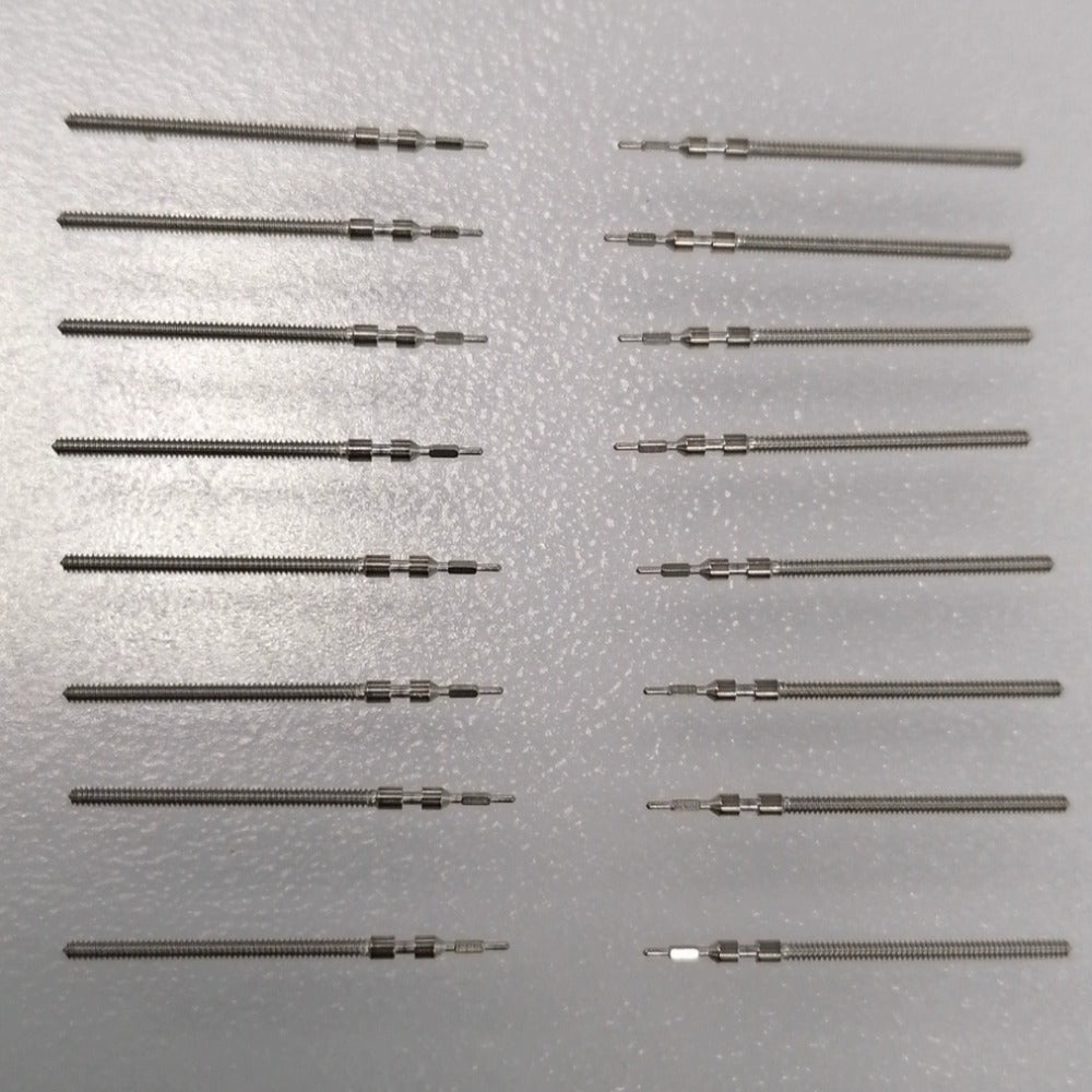 Set of 5 extended winding stems for Miyota 2035 watch movement, compatible with various watch accessories.
