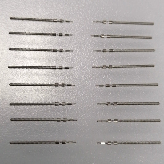 Set of 5 extended winding stems for Miyota 2035 watch movement, compatible with various watch accessories.