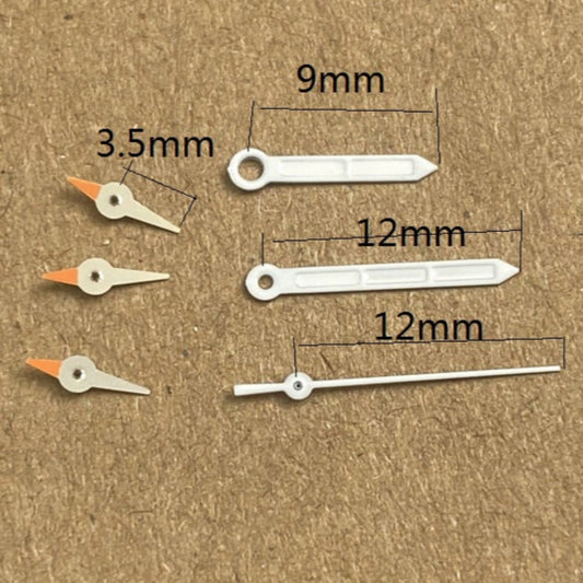 Aiguilles de seconde de montre de 12 mm, garniture blanche, peintes en orange, pour mouvement à quartz Miyota JS15