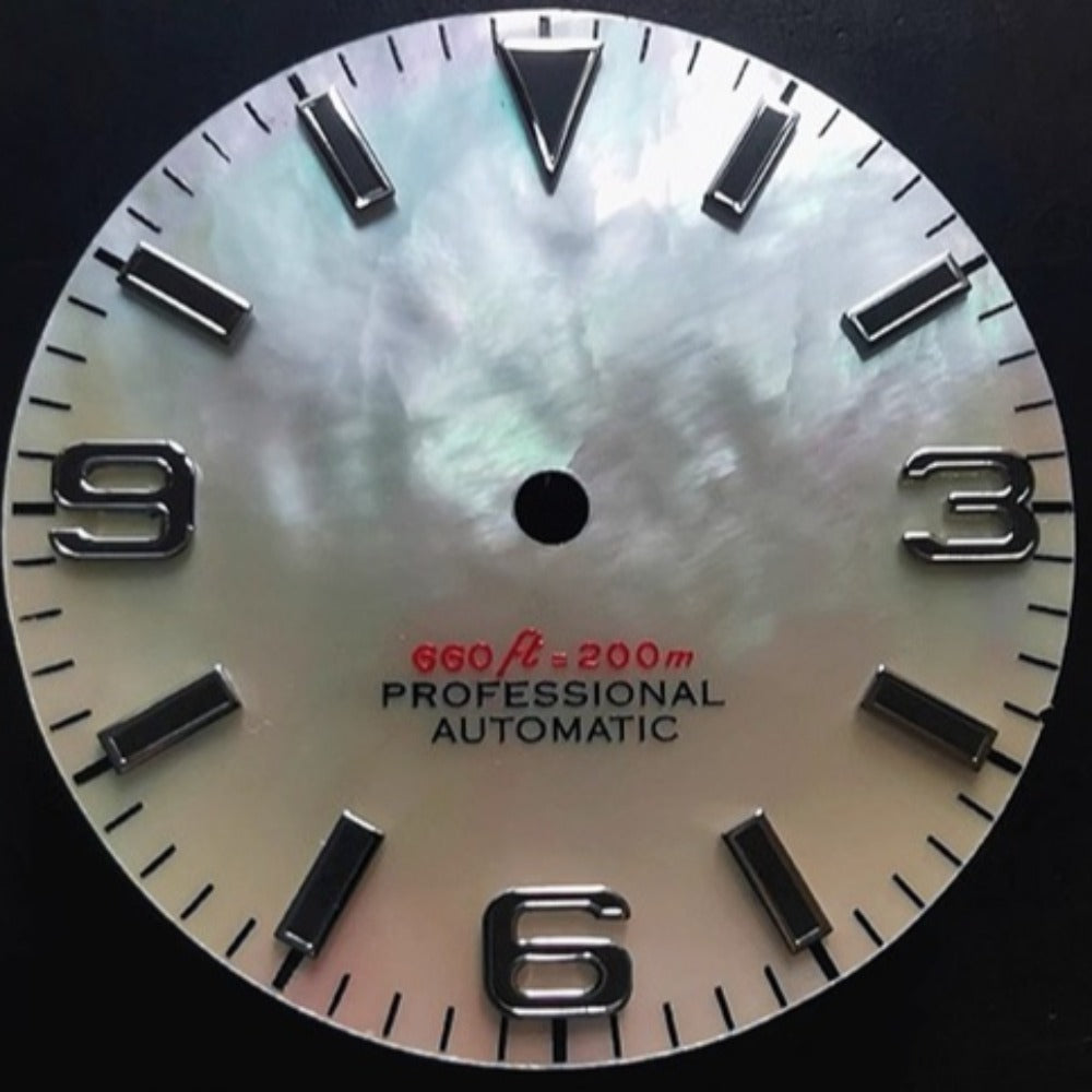 28.5mm C3 BGW9 green lume seashell watch dial, fits NH35, 200m diving quality