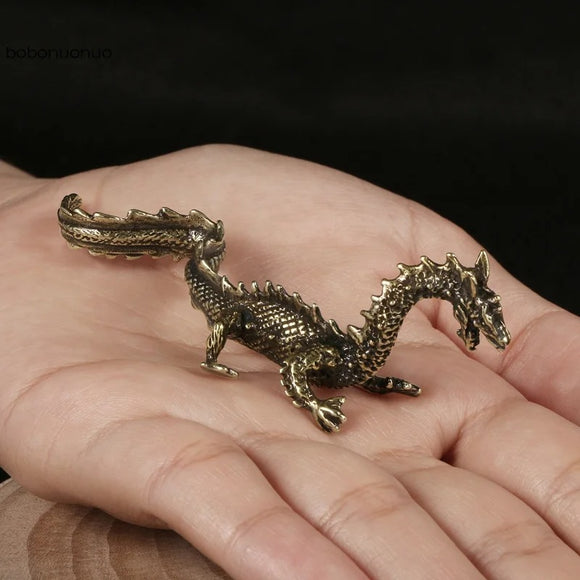 Copper Dragon Trinket Vintage Hand Carved Bronze Model Figurines