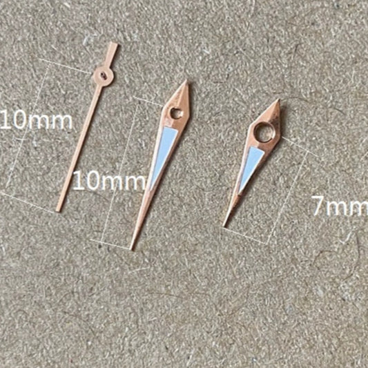 Aiguilles de montre luminescentes en forme de flèche, 10 x 10 x 7 mm, finition or rose, pour mouvement à quartz Miyota 2035