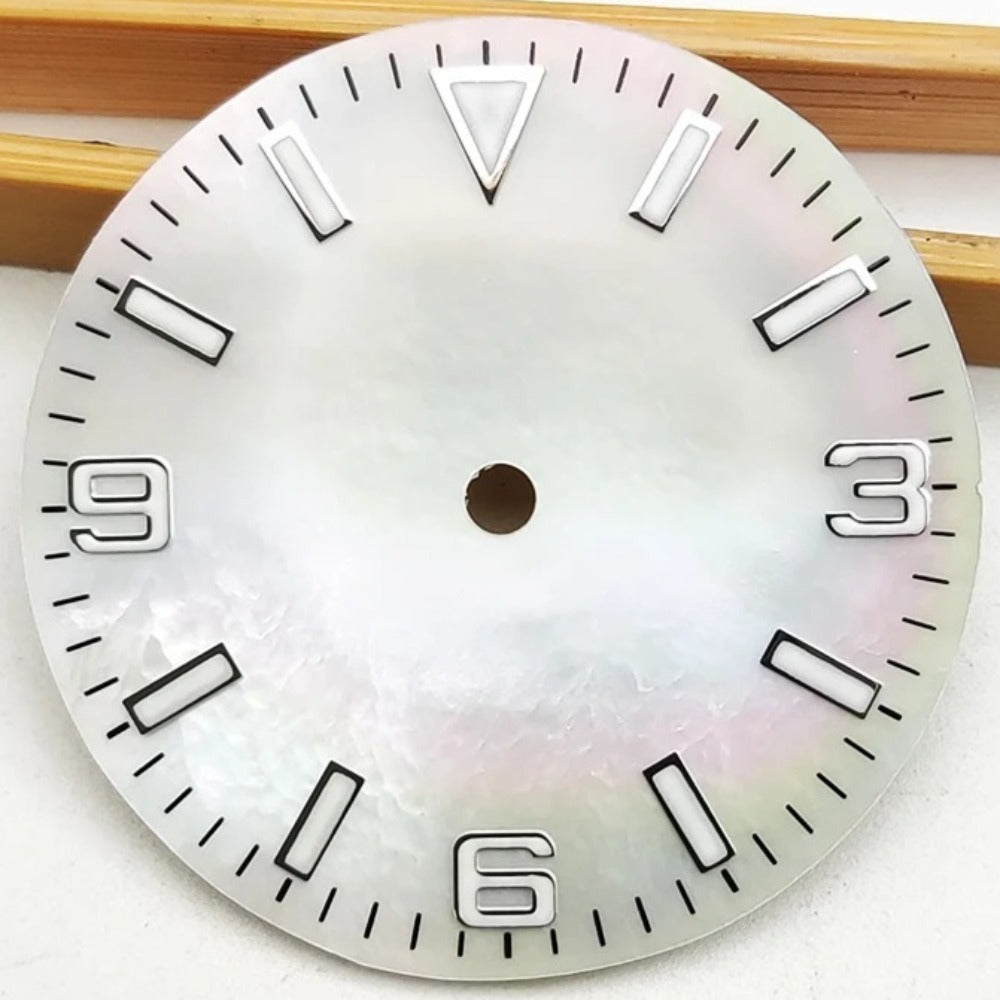 Modified 28.5mm White Natural Shell Watch Dial Green Luminous Fit for NH35 NH36 Movement