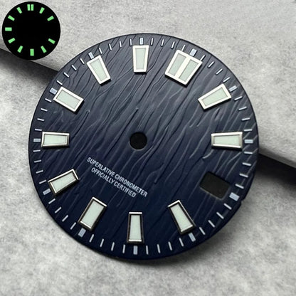 28.5mm Single Calendar Luminous  Water Ripple Texture Watch Dial Fit NH35 NH36