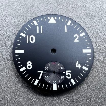 38.9mm green lume pilot watch dial by ST3621, vintage style for ETA 6498 movement.
