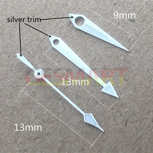 Arrow-shaped 13mm luminous watch hands for Seagull ST6 automatic mechanical movement, precision design.