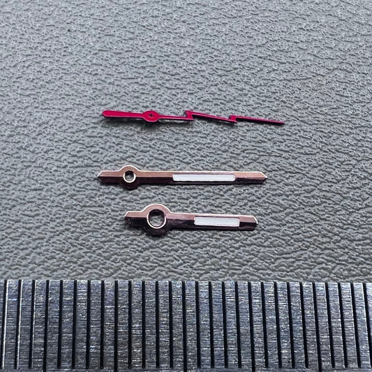 2 Sets Rose Golden Trim Red Second Green Lume Watch Hands for Ronda 515