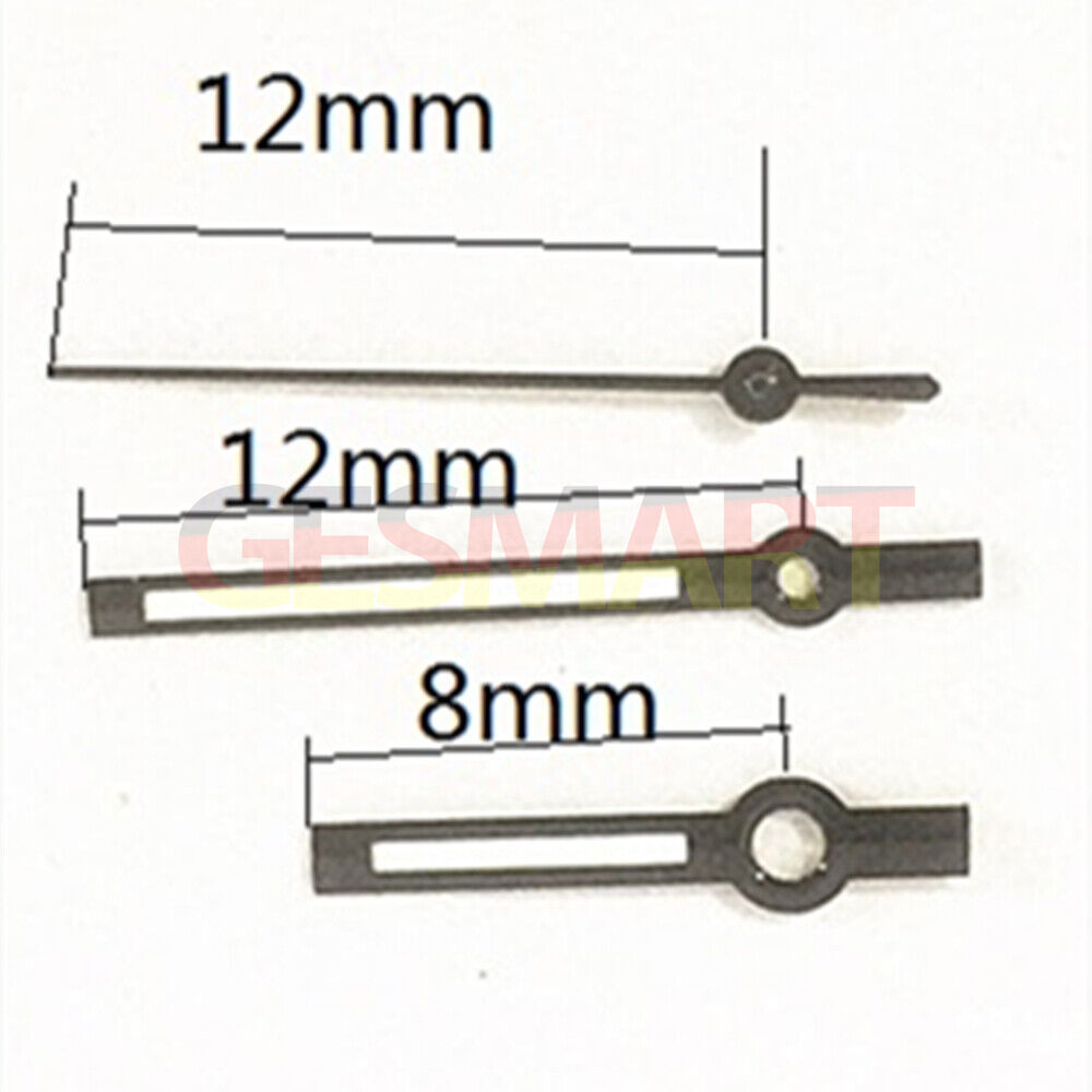 Aiguilles de montre noires de 12 mm avec rétroéclairage vert pour mouvement à quartz Miyota 7T35