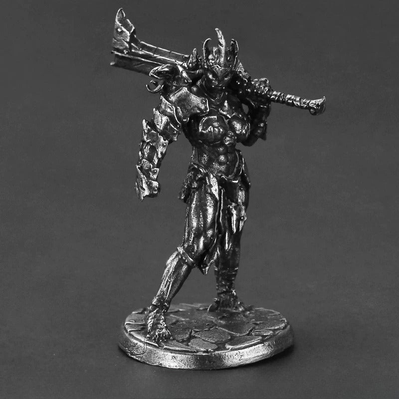 White Brass Figurine Solveig Female Warrior Miniature - Spiked Armor Greatsword RPG Figure