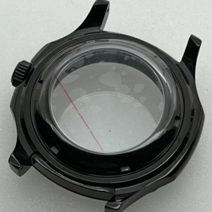 42mm black polished watch case with sapphire glass for NH35 NH36 SKX SRPD series models.
